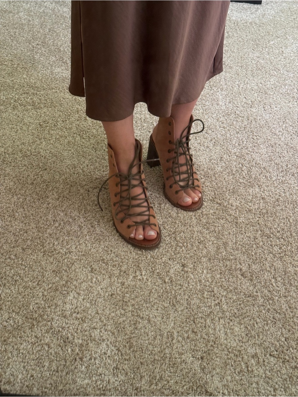 Free people Women's Lace-Up Open-Toe Suede Ankle Boots - Brown - Picture 4 of 6